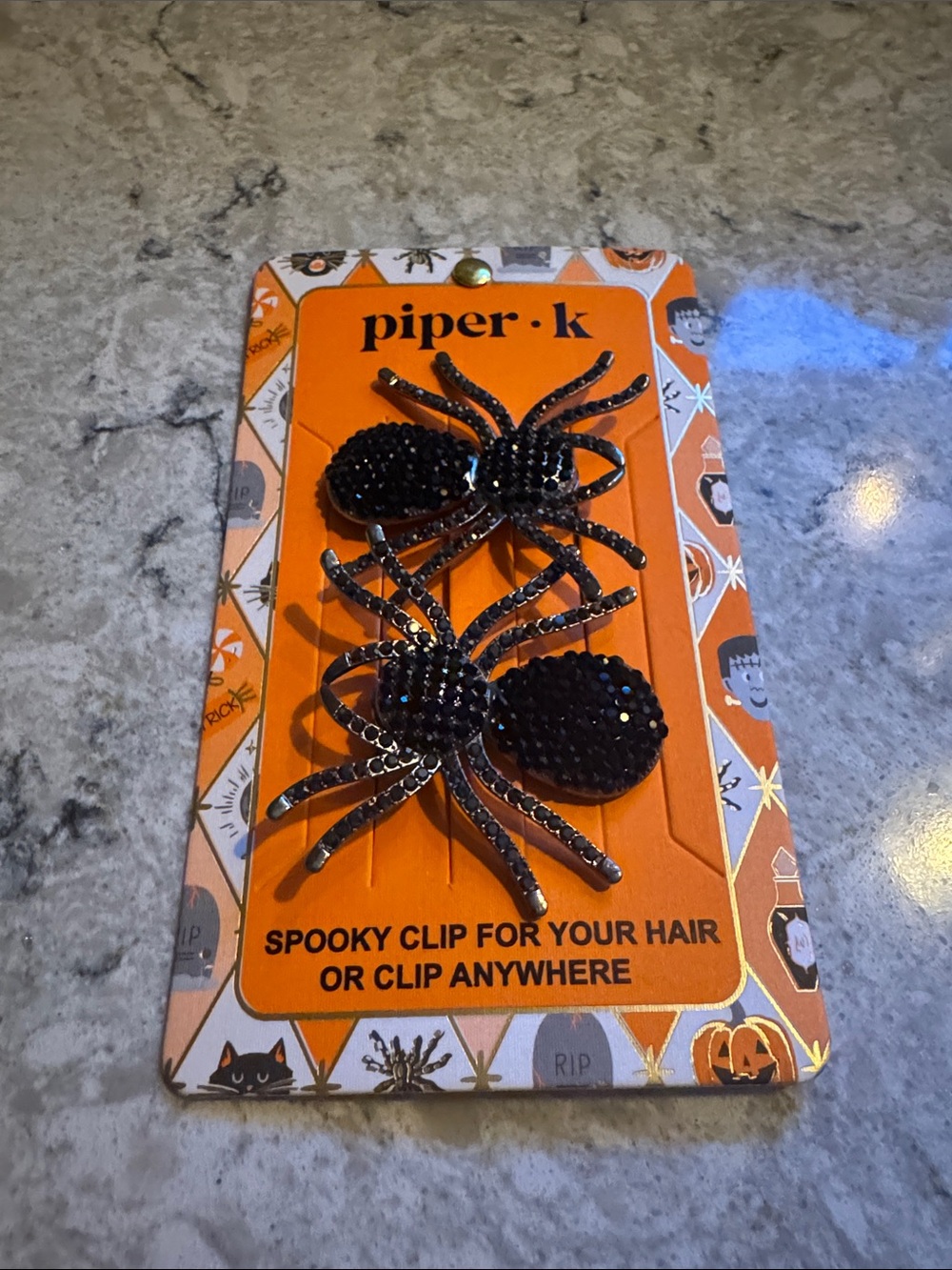 Piper Black Sequin Spider Hair Clips - Orange Cardback